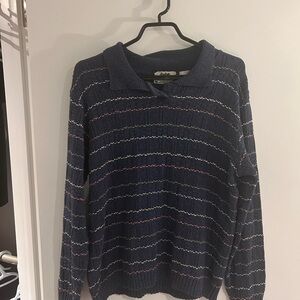 Parkhurst Navy Sweater with Colorful Stripes